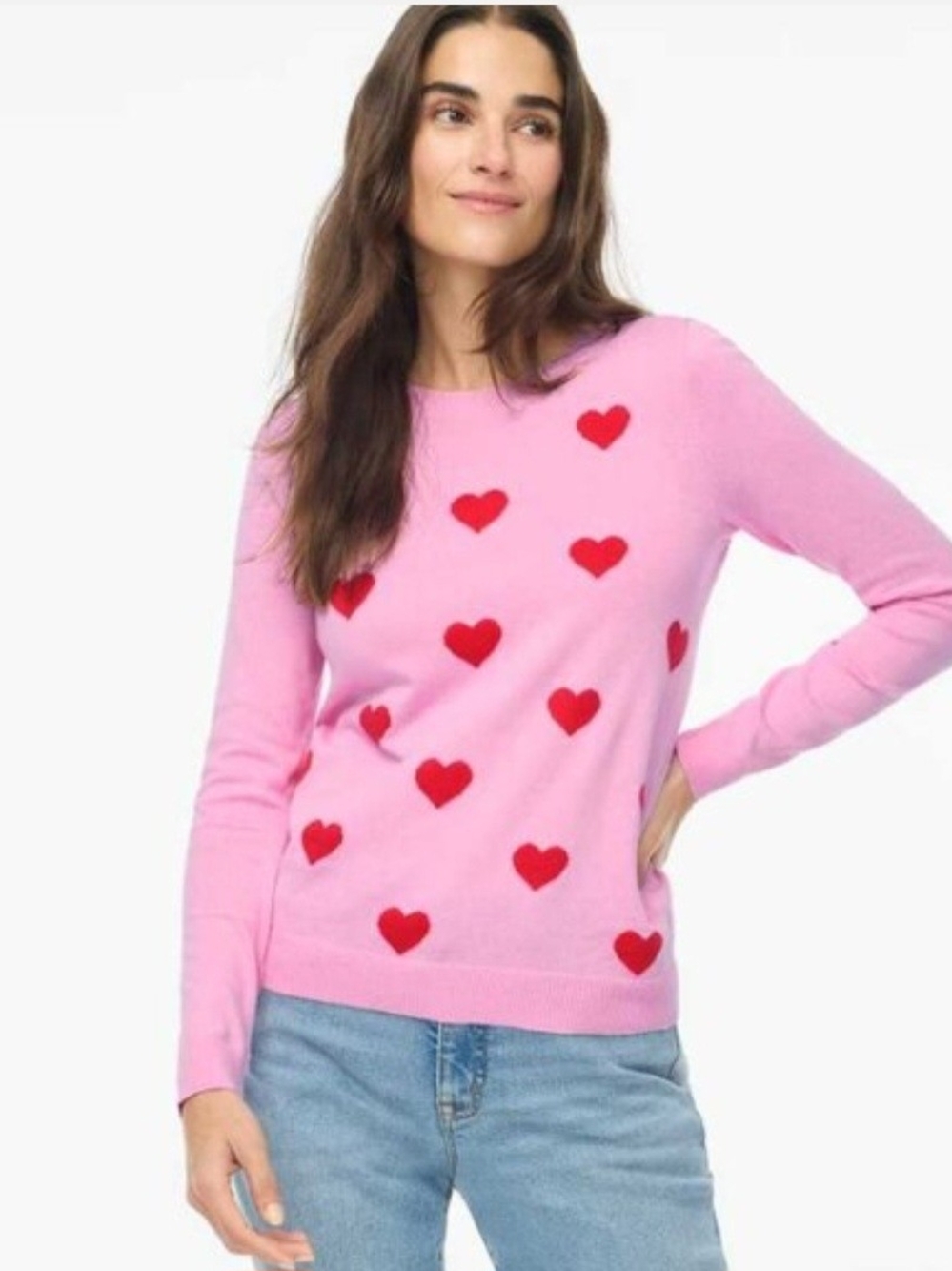 J Crew Teddie Crew Neck Hearts Sweater - Medium
